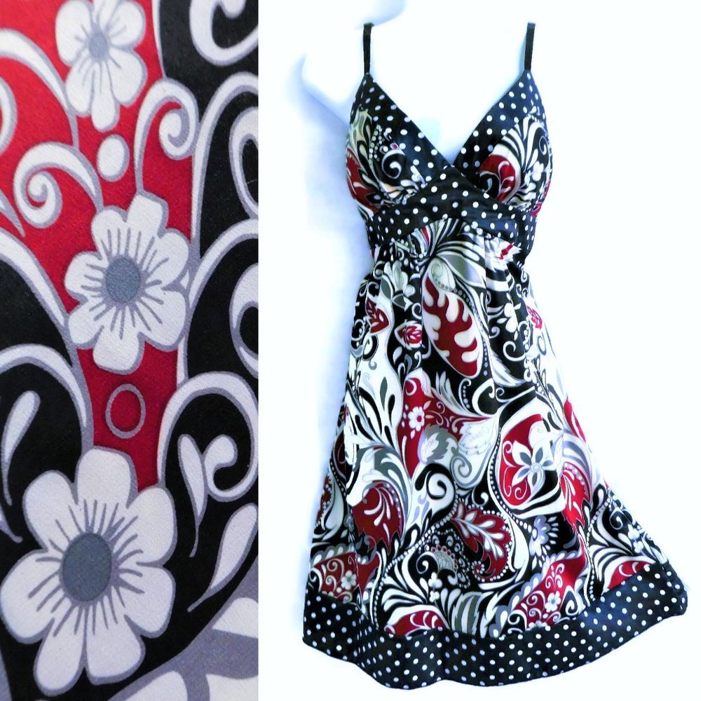 SaTiN BaBYDoLL Vintage 90s Halter Dress Satin Floral Paisley Light Bra Padding L